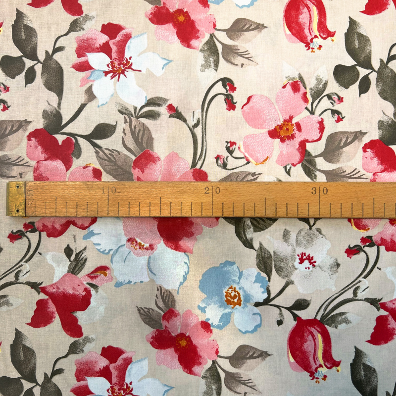 Ervi Bavlněná látka/plátno š.240cm - květiny na béžovém - 26235-14, metráž